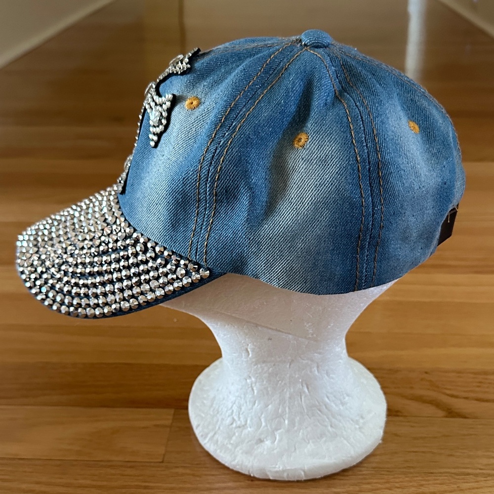 Bling Rhinestone Cross Cap Hat Indigo Soul Distressed Denim - Picture 4 of 13